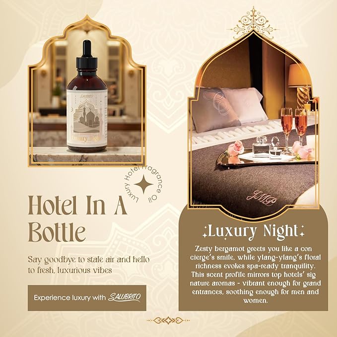 SALUBRITO Luxury Night Essential Oil 4 Fl.Oz (120ml), Pure & Natural Hotel Fragrance Oils, Luxury Hotel Oil for Diffuser, Candle & Soap Making, Strong Scented Oil