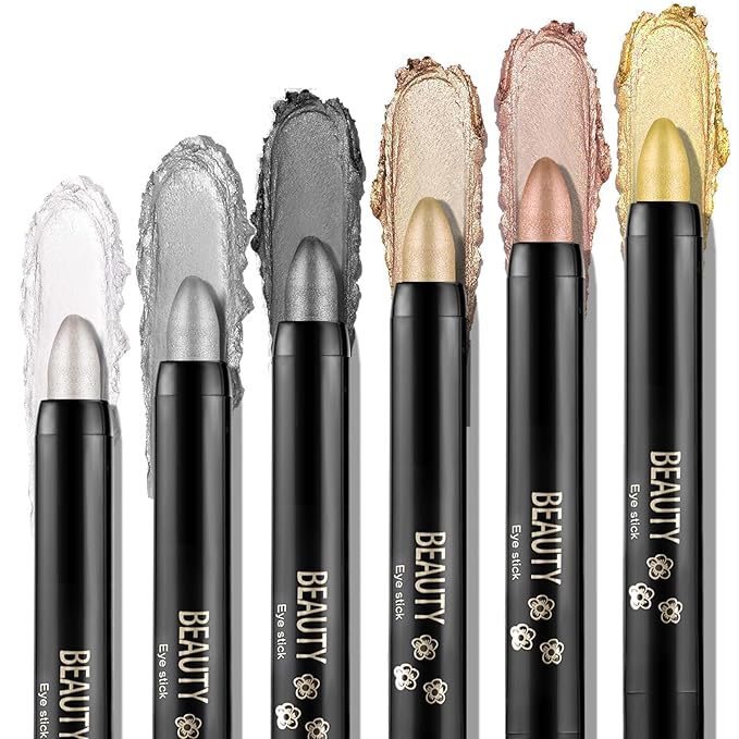 Boobeen 6PCS Cream Eyeshadow Sticks - Waterproof Eyeshadow Pencil Crayons - Eye Brightener Stick Shimmer Pens - Create Glitter Eye Makeup - Easy to Use