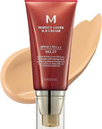 MISSHA M Perfect Cover BB Cream No.27 Honey Beige - Medium with Neutral/Warm Undertone SPF 42 PA +++ 1.69 Fl Oz - Tinted Moisturizer for face with SPF