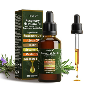 Pure Rosemary Oil Blended with Castor, Sesame, Jojoba and Grapeseed Oils to Promote Hair Growth, Biotin and Strengthen Hair, Dark Glass Bottle with Dropper 2Fl Oz