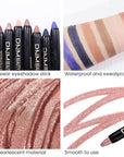 evpct 8Pcs Cream Eye Shadow Brightener Sticks Set for Eyes, Sand Orchid Rose Desert Ginger Caramel Midnight blue Blue Glitter Shimmer Matte Liquid Pencil Eye shadow Applicator Stick Palette Makeup 04