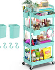 Goovilla 4 Tier Rolling Utility Cart Organizer with Removable Drawer, Stable and Sturdy Blue Rolling Storage Carts with 2 Lockable Wheels for Bathroom, Kitchen, Snack, Craft, Makeup, Baby Essentials