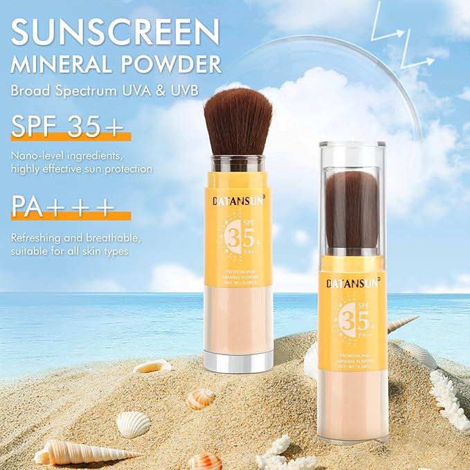 Mineral Powder Sunscreen Setting Makeup - SPF 35 Brush On Sunscreen for Face & Scalp & Hair, Natural Matte Loose Finishing Powder, Oil Control Lightweight Breathable (#01 White)