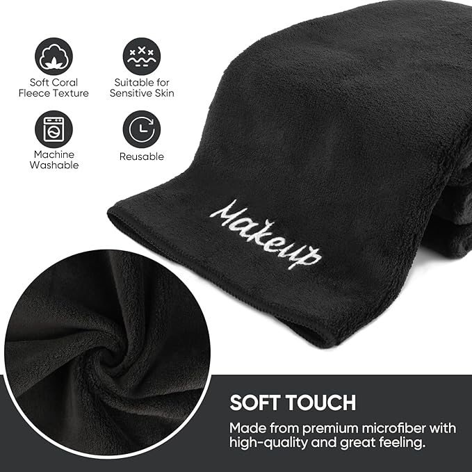 Makeup Remover Cloth, 48 Pack Black Facial Wash Cloths, Soft Coral Fleece Microfiber Towel for Face, Hand, and Bathroom(13" x 13")