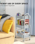 EAGMAK 3 Tier Utility Rolling Cart, Metal Storage Cart with Handle and Lockable Wheels, Multifunctional Storage Organizer Trolley with Mesh Baskets for Kitchen, Living Room, Office, Garage (Grey)
