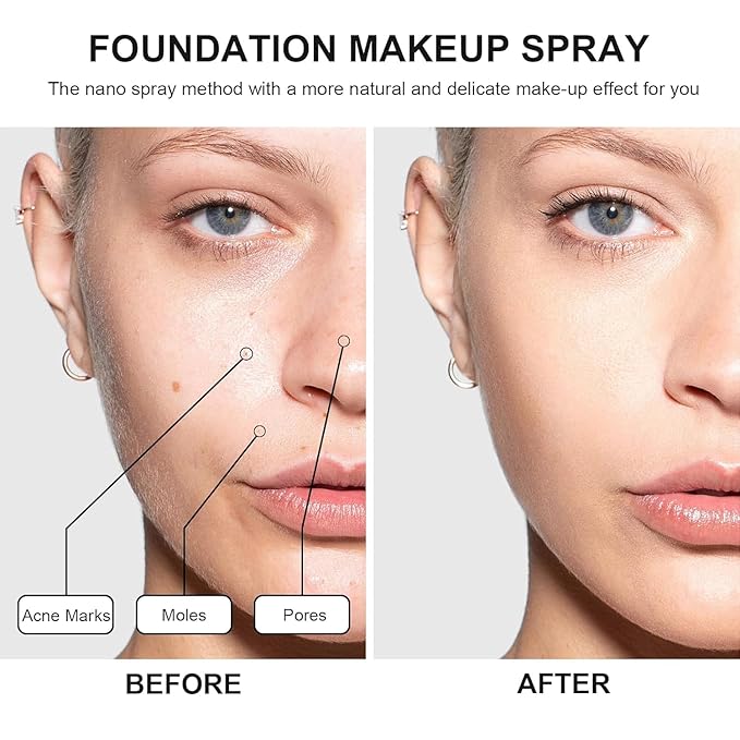 Airbrush Foundation Makeup Spray, Long Lasting Waterproof Full Coverage Foundation for Brighten, Concealer and Hydrating, Natural Matte Finish, Brush and Makeup Sponge Include, 2.36oz (#3 Nude)