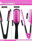 Chengu Hair Brush, Boar Bristles Clamp Double Sided Brush & V Shaped Styling Hair Comb, Straightening Knotty Unkempt Hair (Rose Red, Pink)