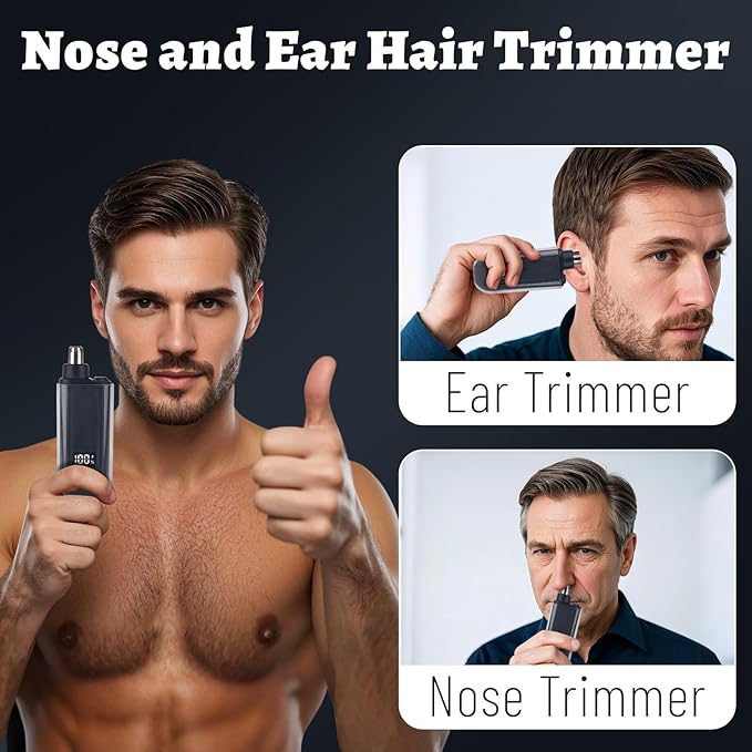 Nose and Ear Hair Trimmer for Men, 2025 Nose Hair Trimmer Clipper with LED Display for Women, Professional IPX7 Waterproof Dual Edge Blades Nasal Trimmer Clippers for Travel (Black)