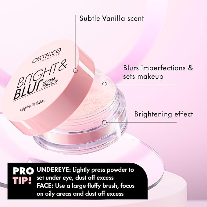 Catrice Bright & Blur Loose Powder | Lightweight, Instant Blur, Soft Matte Finish | Vegan & Cruelty Free (010 | Soft Pink)