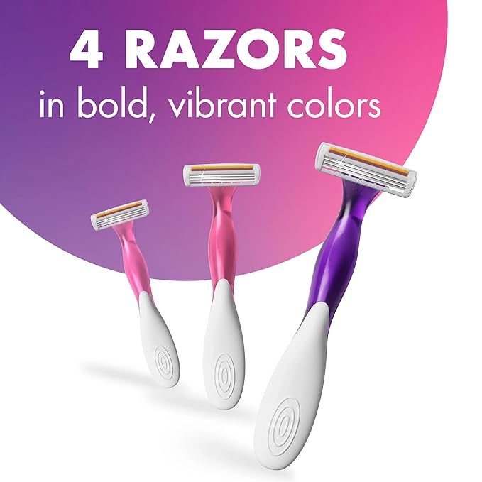 BIC Soleil 3 Scented Women’s Disposable Razor, 3 Blades with a Moisture Strip For a Silky Shave, Assorted, 4 Piece Razor Set