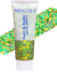 MEICOLY Gold and Green Face Glitter,Green Face Glitter,Gold Hair Accessories,Sparkle Halloween Body Glitter Makeup for Mardi Gras Carnival Festival Party,St Patricks Day Accessories