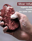 Silicone Body Scrubber Silver-Infused Dual-Sided 3-in-1 for Shower, Body Cleaning+Massage+Exfoliator Body Brush Buffer for Men and Women, Silicone Loofah, Non-Slip Handle (Burgundy)