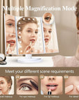 HUONUL Makeup Mirror Vanity with Lights, 2X 3X 10X Magnification, Touch Control, Trifold Mirror, Dual Power Supply, Gifts for Women, Wife, Mom, Teengirls(White)