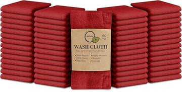Softolle 100% Cotton Washcloths 60 Pack (12x12 Inches) Soft, Highly Absorbent Washcloth, Face Towels, Wash Cloths for Face, Ring Spun, Bulk Pack (Burgundy)