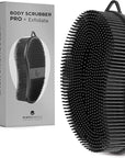 MainBasics Silicone Body Scrubber – Dual-Sided Shower Exfoliator for Men & Women, Gentle Silicone Loofah Alternative for Deep Clean (Black, Exfoliate)