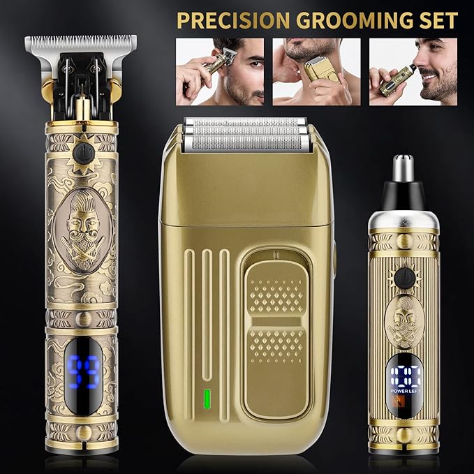 Karrte Men’s Grooming Kit Professional Hair Clippers and Shaver for Men,Electric Razor and Nose Trimmer Set,Beard Trimmer with 3 Foil Head,Gifts for Men