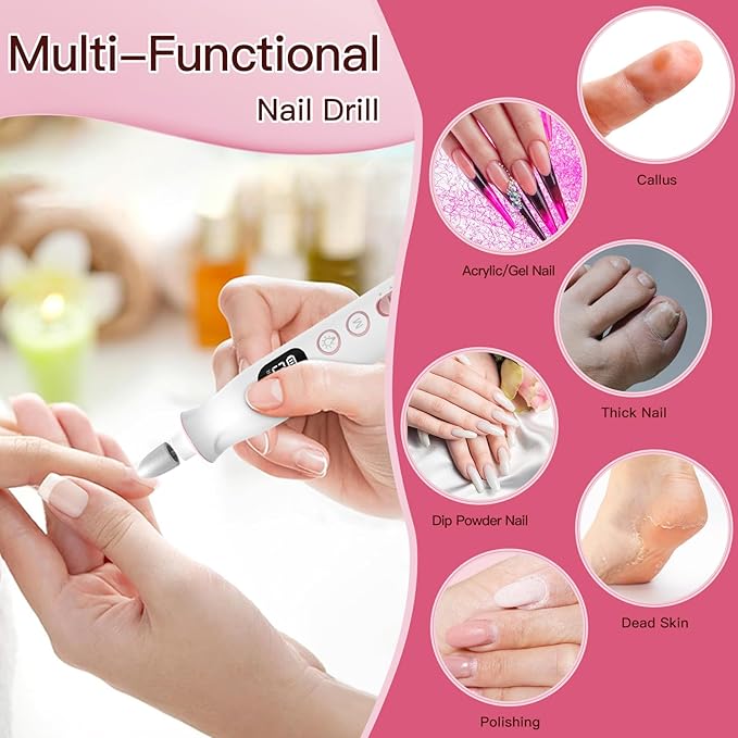 Cordless Electric Nail Drill File for Acrylic Gel Nails, Cuticle Remover Cream for Nail Care, Professional Nail Drill Manicure and Pedicure Kit with Drill Bits for Home & Salon Use