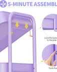 TOOLF 3-Tier Metal Rolling Cart with Wheels, Storage Utility Organizer Cart for Kitchen, Bathroom, Office, Baby Essentials & Makeup - Lockable Casters, Easy Assembly, Large Capacity, Purple