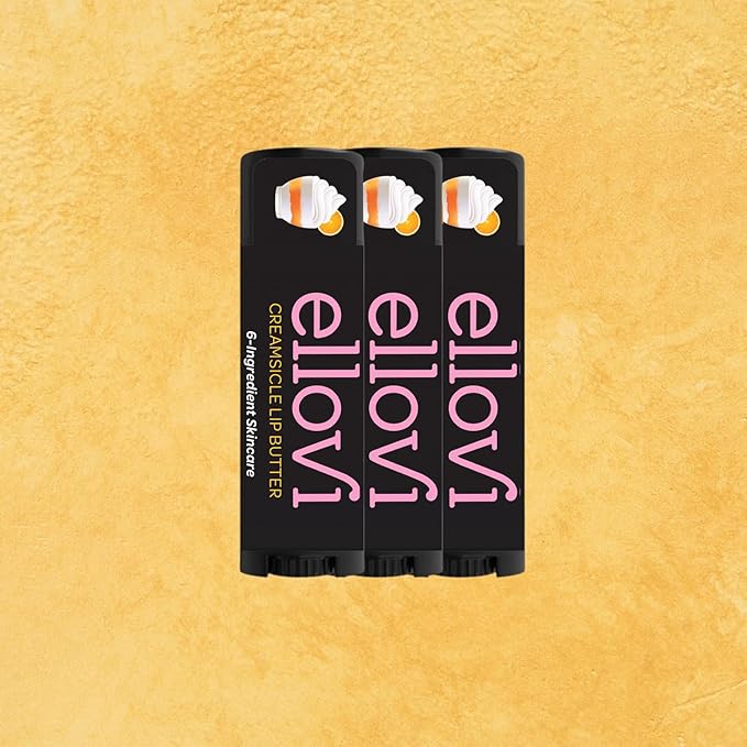 Ellovi Natural Lip Butter Lip Balm - Creamsicle - Pure Enough to Eat - Made With Just 6 Vegan Ingredients - 100% Natural & Organic Moisturizing Lip Care for All Day Hydration (3-Pack)
