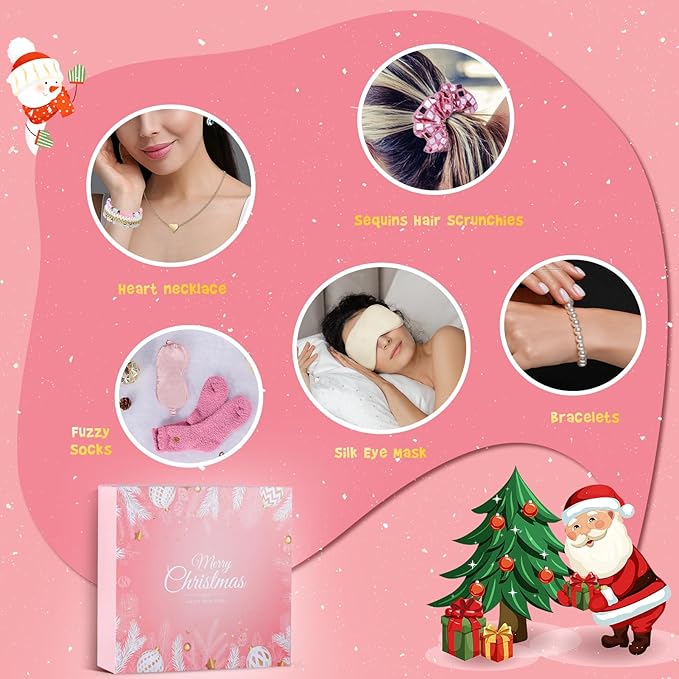 Advent Calendar 2025 Women-12 Days of Christmas Advent Calendars for Adult Women and Teen Girls, Luxury Spa Self Care Christmas Gifts Basket Countdown Calendar for Mom Wife Girlfriend Pink