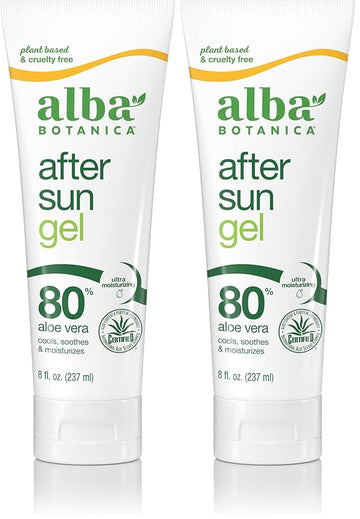 Alba Botanica Aloe Vera Gel for Skin, Cooling After Sun Treatment for Face and Body, Made with Purity Certified 80% Aloe Vera Gel Formula, 8 fl. oz. Tube (Pack of 2)