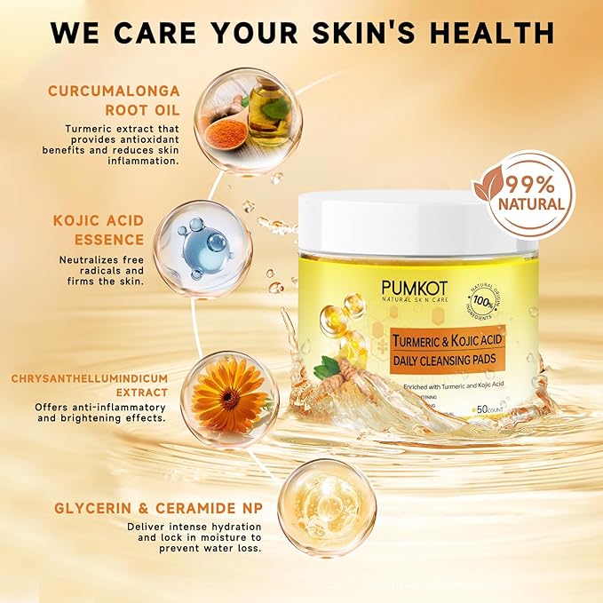 Turmeric Kojic Acid Cleansing Pads, Turmeric Face Scrub Pads Enriched with Kojic Acid, 50PCS