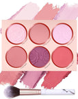 Matte Face Blush Palette with Brush-6 Colors Pink Purple Silky Mineral Blendable Blusher Contour Powder for Cheeks,Longlasting Facial Beauty Cosmetic,Mother's Day Makeup Gift for Women Girl-Set 01