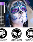 Purple Face Body Paint Stick, Eye Black Stick for Sports, Waterproof Full-Coverage Purple Face Makeup for Halloween Ursula Witch Cheshire Cat Cosplay Makeup