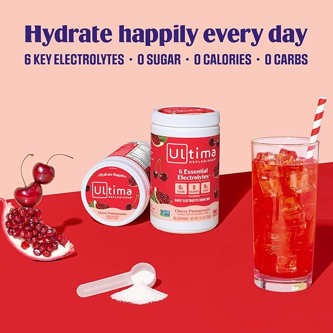Ultima Replenisher Daily Electrolyte Drink Mix – Cherry Pomegranate, 90 Servings – Hydration Powder with 6 Electrolytes & Minerals – Keto Friendly, Vegan, Non- GMO & Sugar-Free Electrolyte Powder