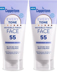 Coppertone Every Tone Invisible Finish Face Sunscreen SPF 55, Lightweight, Blends in Clear Sunscreen for All Skin Tones, 2 Fl Oz Tube (Pack of 2)