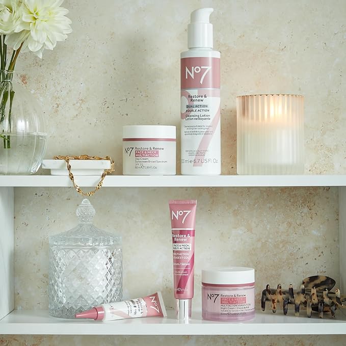 No7 Restore & Renew Dual Action Cleansing Lotion - Facial Cleanser & Exfoliant with Alpha Hydroxy Acid - Cleansing Lotion Makeup Remover for Anti-Aging