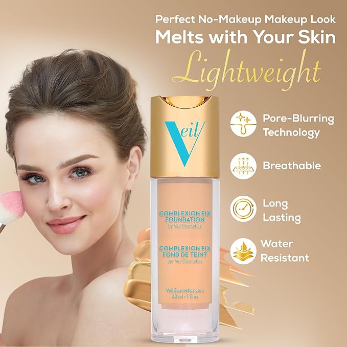 Veil Cosmetics Complexion Fix Liquid Foundation – Buildable Light Gold) 2G