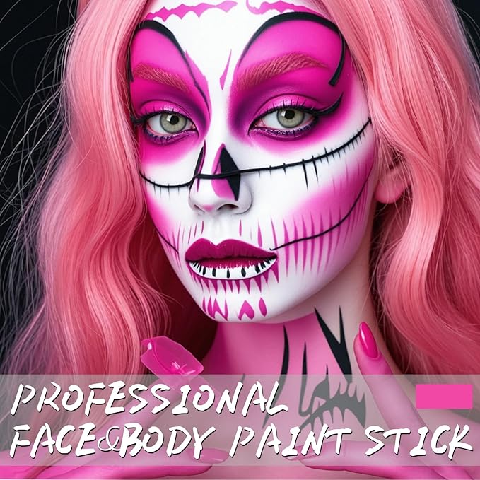 Pink Face Body Paint Stick, Football Baseball Eye Black Stick for Sports, Waterproof Full-Coverage Pink Face Makeup for Halloween Cheshire Cat Stage Cosplay Makeup