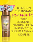 Jergens Natural Glow Instant Self Tanner Mousse, Sunless Tanning Light Bronze Tan, for a Natural-looking Tan, 6 Oz, Pack of 2