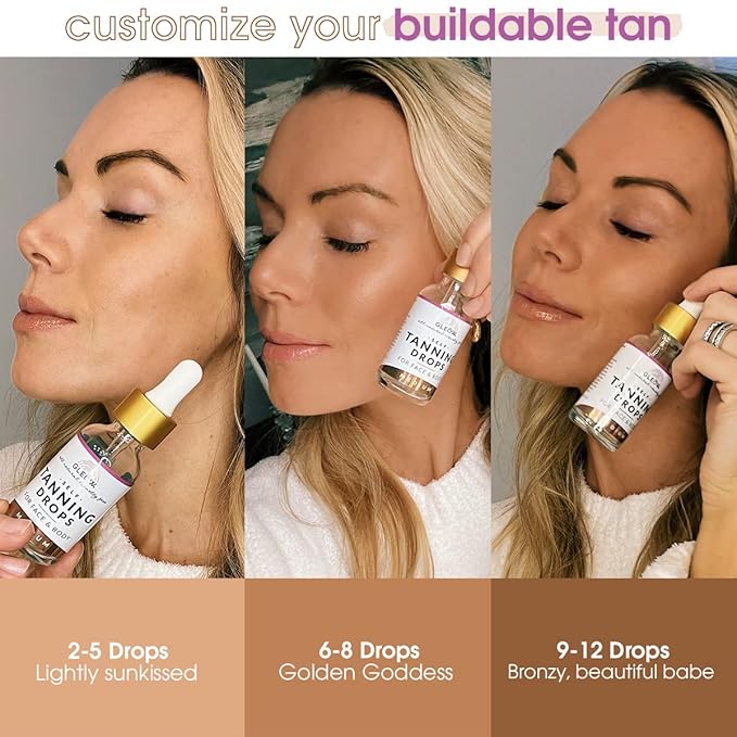 GLEOW Face Tanning Drops to Add to Moisturizer, Face Self Tanner with Revitalizing Cream, Bronzing Drops with Hydrating Cream 1oz+3.4oz