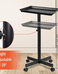 Salon Tray on Wheels,Height Adjustable Rolling Beauty Trolley Cart,Professional Salon Equipment for Barbershop/Spa/Home Use Black