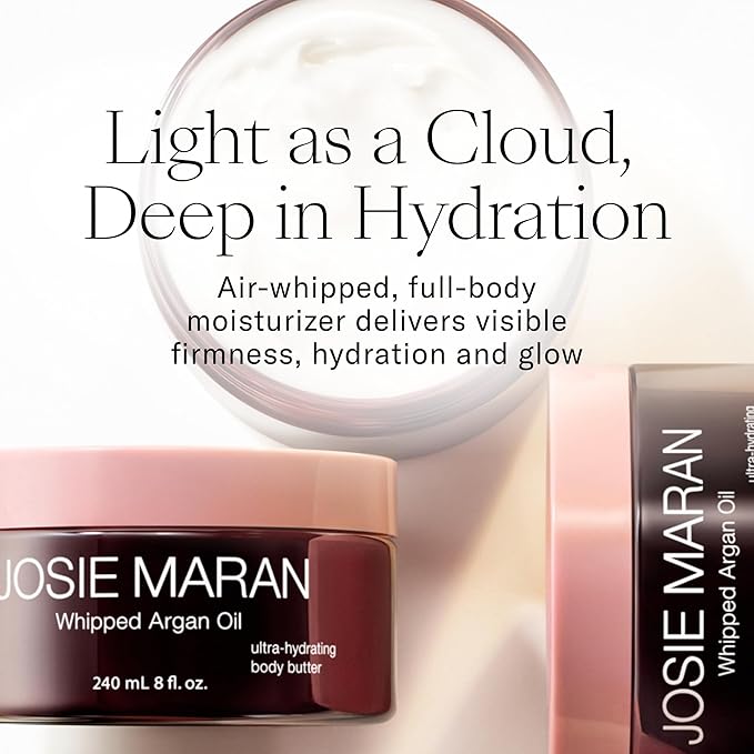 Josie Maran Whipped Argan Oil Body Butter - Skin Firming Cream with Whipped Shea Butter, Avocado Oil & Essential Fatty Acids - Cruelty-Free Skincare - Blissful Beach (8 Oz)