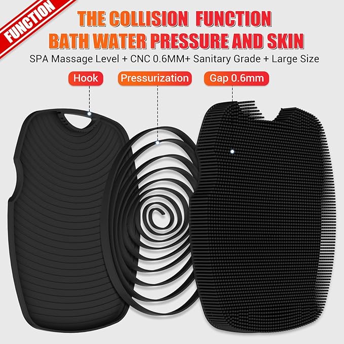 Zinc Infused Silicone Body Scrubber for Shower,Food-Grade Handheld Cleansing Skin Brush, Gentle Exfoliating and Lather Well - Black