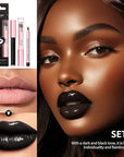 3PCS Black Lip Liner and Lipstick Set – Bold Matte Lipstick, Precision Liner & High-Shine Gloss for Gothic, Halloween, Cosplay & Editorial Looks – Long-Lasting, Smudge-Proof Lip Makeup Kit (Black)