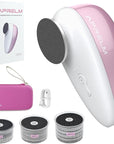 AprElm-E5 Rechargeable Electric Foot Callus Remover with 3-Sizes 120Pcs Sandpapers, Professional 1000RPM Electric Foot File with Organizer, Pedicure Tools Gifts for Women Men (Pink-White)