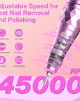 Electric Nail Files, 45000 RPM Professional Nail Drill for Acrylic Nails Gel, Adjustable Speed E File for Nails, Cordless Rechargeable Nail Drill Kit for Manicure Salon Home(Pink,Gift Box)