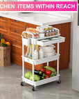 Goovilla 3 Tier Rolling Utility Cart Organizer with Removable Drawer, Stable and Sturdy White Rolling Storage Carts with 2 Lockable Wheels for Bathroom, Kitchen, Snack, Craft, Makeup, Baby Essentials