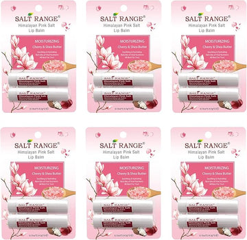 Salt Range Lip balm formulated with cherry and shea butter, 100% natural, soothing, hydrating, and deeply nourishing, Organic chapstick, 6-count pack (12 pieces total)