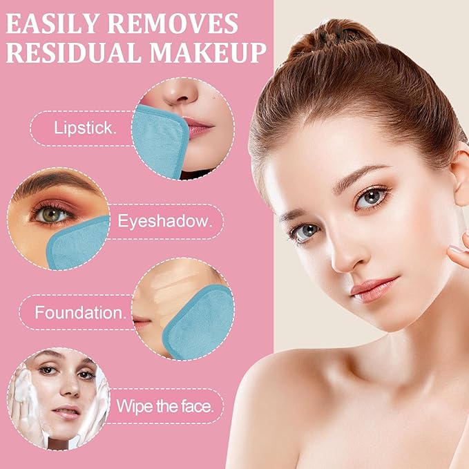 Makeup Remover Cloth 12 Pack, Ultra Soft and Reusable Microfiber Makeup Remover Towels for All Skin Types, Perfect Face Towels for Women, 6 Inch X 6 Inch, Blue