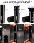 Makeup Brush Kabuki Face Brushes Retractable Travel Blush Brush Portable Flawless for Foundation, Powder Blush, Bronzer, Buffing, Liquid, Cream, Cruelty Free with Cover(Flat-Head)
