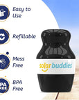 Solar Buddies Sunscreen Applicator - Single Black - Refillable Roll on Sponge Sunscreen, Suncream & Lotion Applicator For Kids, Adults & Families - Holds 3.4fl oz, Perfect Size for Travel