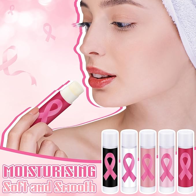 15 Pack Breast Cancer Awareness Lip Balms Gifts Bulk Pink Ribbon Lip Balms Accessories Favors Breast Cancer Awareness Month Items Support Stuff Party Decorations for Women Giveaway