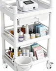 Mobile Medical Trolley 3 Tier Rolling Utility Cart with Dirt Bucket & Drawer, Beauty Salon Cart for Spa Tattoo Waxing, Esthetician Carts for Salon Hospital Dental Clinic Home, Postpartum Cart