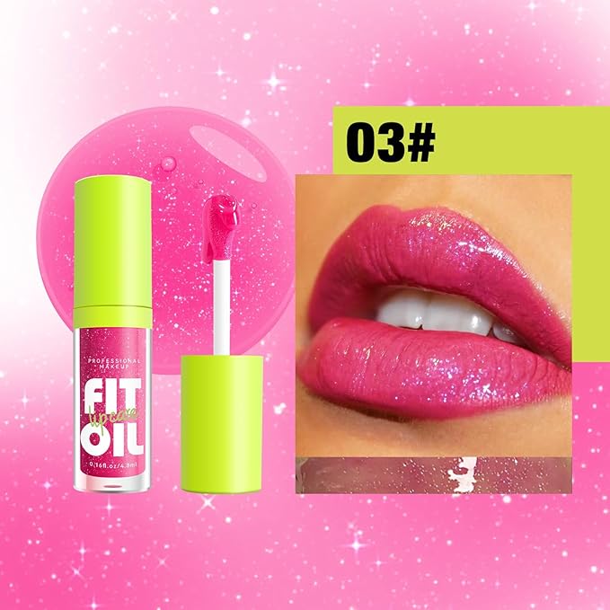 8 Colors Hydrating Lip Oil, Big Brush Head Lip Glaze Shiny Transparent Lip Glow Oil 0.35 Fl Oz, Glossy Finish (# 03)