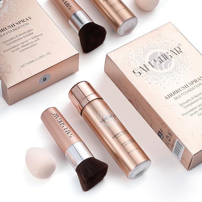 AirBrush Foundation Spray, Liquid Foundation Makeup Set, Full-Coverage Foundation Mist for Color Correcting,Concealer, Flawless Look, Matte Finish,Include Brush and Sponge,2.28oz (#4 Warm Beige)